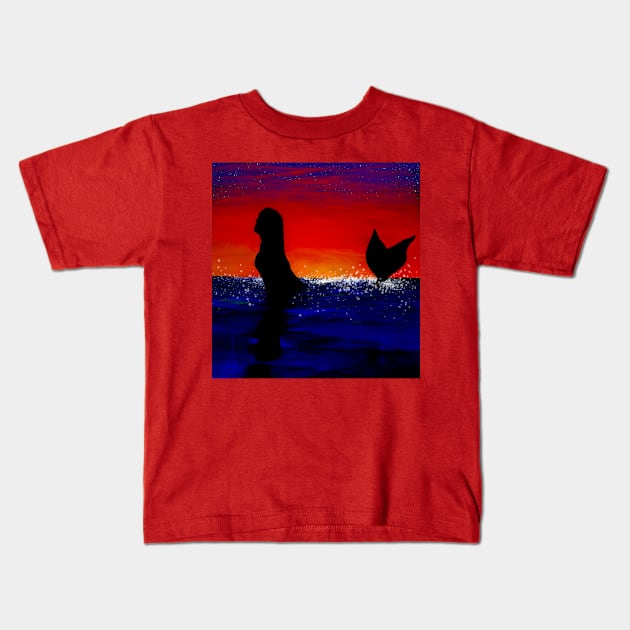 Mermaid swimming in the ocean, warm sunset Kids T-Shirt by Sorbelloart